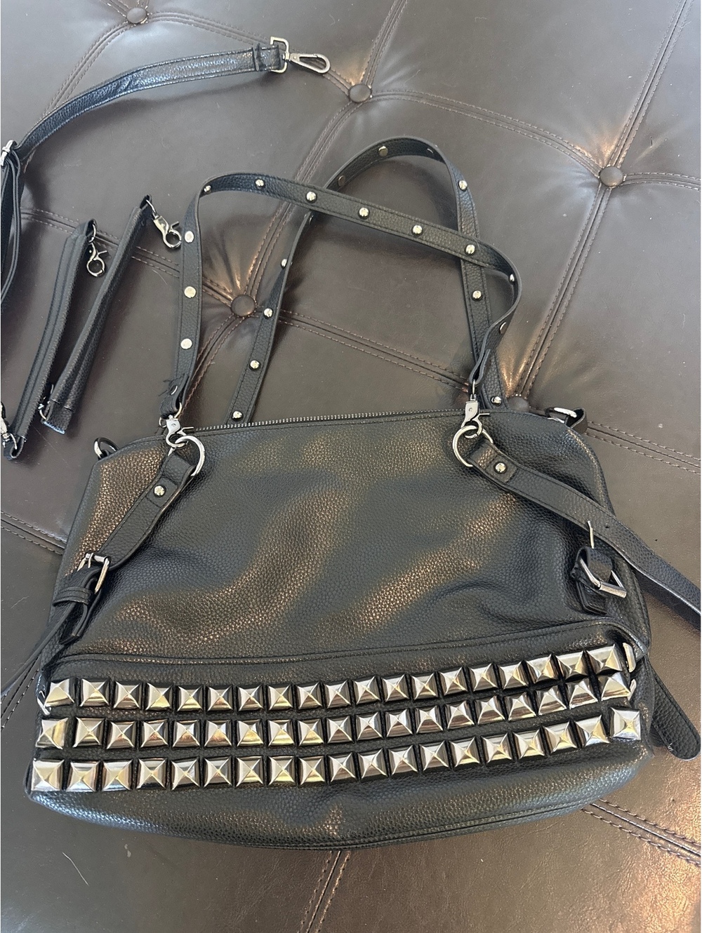 Pleather Black Studded Bag